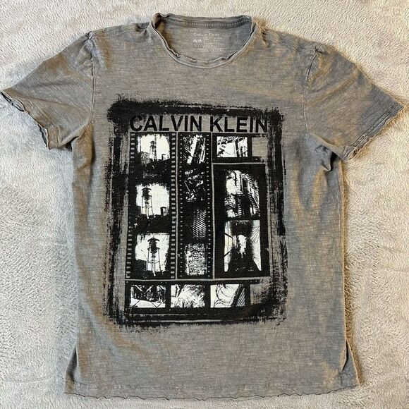 Calvin Klein Jeans Mens Shirt Medium‎ Grey Distressed Soft Great Condition - Picture 1 of 9